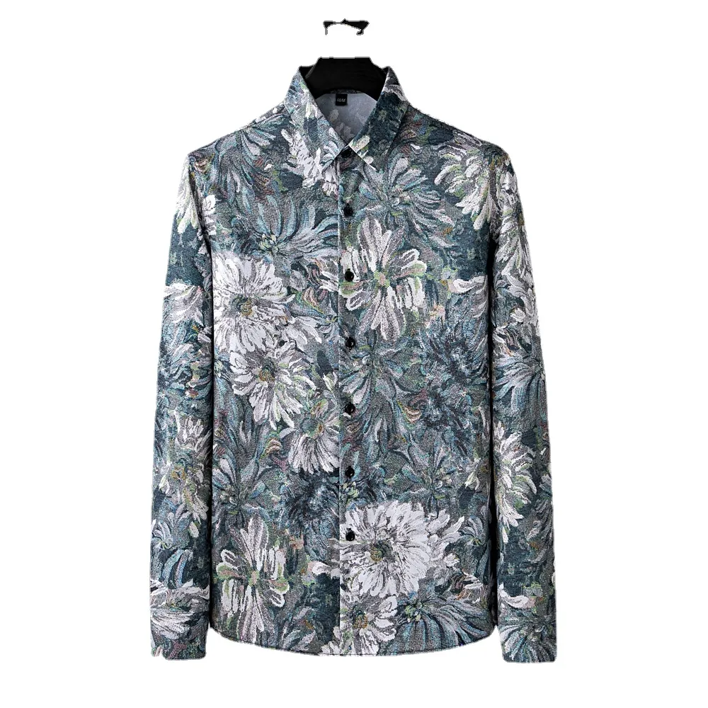 2023 automne peinture à l'huile fleur imprimé chemise pour hommes mince à manches longues chemises décontractées hommes affaires Banquet robe sociale chemise