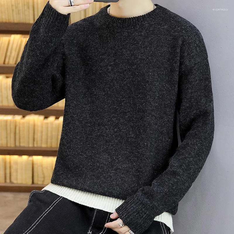 Men's Sweaters Solid Color Sweater Men Clothes Round Neck Autumn And Winter Keep Warm Thicken Long Sleeve