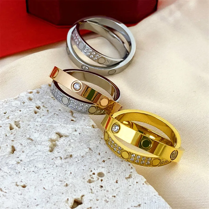 Nuevo anillo de amor de cristal cruzado hombre oro mujer joyería de plata anillos joyería de pareja de moda 6 7 8 9 10 tamaños con diamantes 316l diseñadores de titanio regalos de moda de lujo