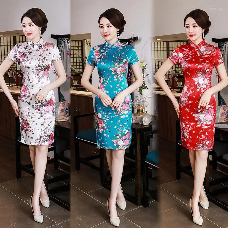 Vestuário étnico estilo tradicional chinês Cheongsam mini vestidos feminino oriental noiva casamento qipao retro fino vestido de festa à noite