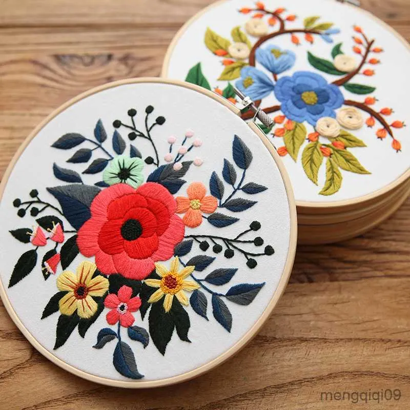 Kinesiska stilprodukter Blomma broderier för nybörjare Cross Stitch DIY Starter Nålarbete Sying Art Ribbon Målningsmönster Tryckt grossist R230803