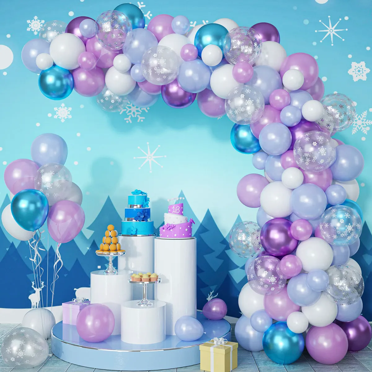 Andra evenemangsfestleveranser Flash Snowflake Ballon Helium Metallic Frozen Birthday Party Snow Balloon Garland Arch Kit Decorations Baby Shower Girl 230802