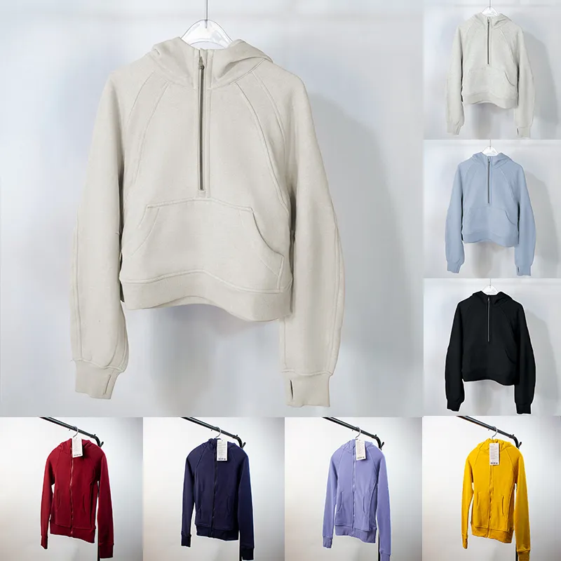 Ioga mergulho inverno lululemens hoodies usar meio zíper design moda feminina todos os zíperes moletom com capuz esportes manga longa zip up moletom