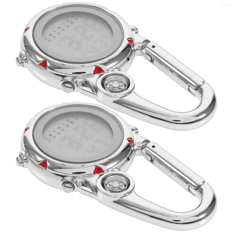 Pocket Watches 2 Pcs Digital Watch Stainless Steel Hook Multi-Function Luminous Carabiner Clip Buckle Material: Novelty Miss