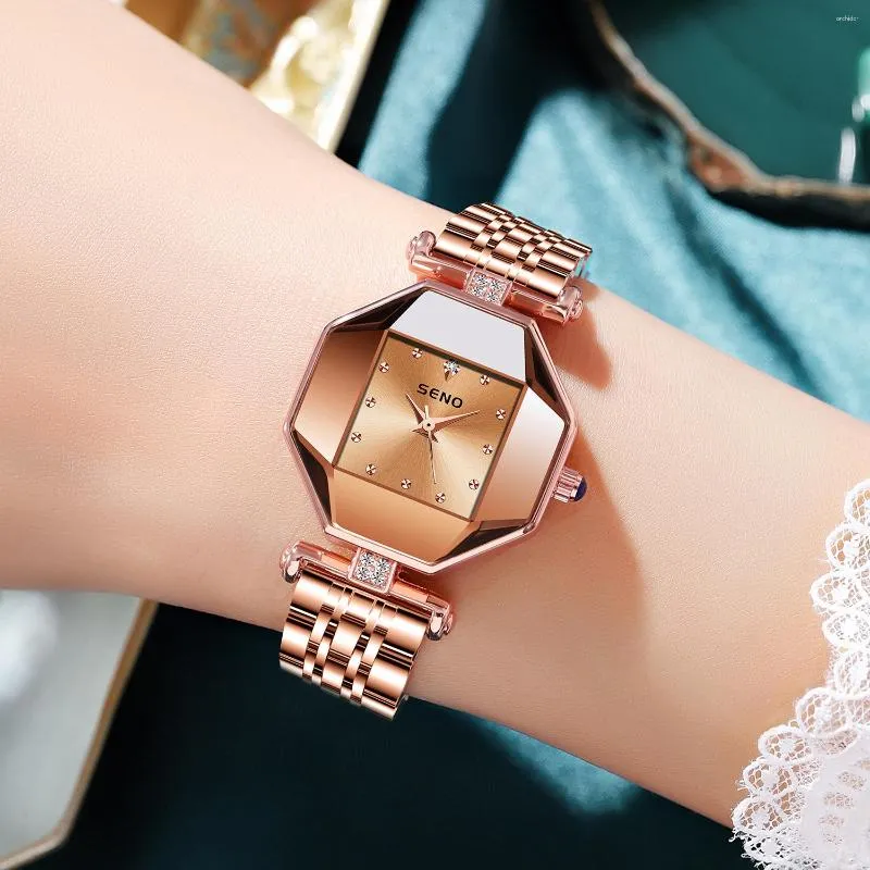 Reloj de oro rosa para mujer, relojes de lujo de la mejor marca, reloj de  cuarzo