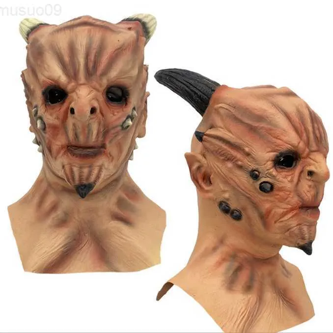 Party Masken Dämon Latex Maske Lange Horn Teufel Halloween König der Lügen Cosplay Vollgesichtsmasken Karneval Party Kostüm Requisiten L230803