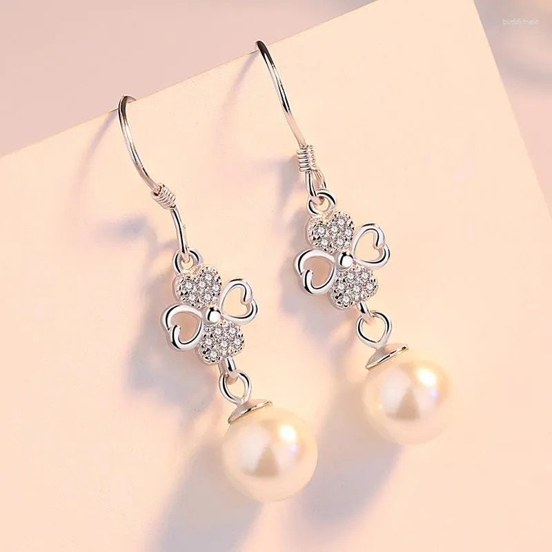 Dangle Earrings Natural Freshwater Pearl For Women Sterling 925 Silver Party Fine Jewelry Luxury Zircon Diamond Drop