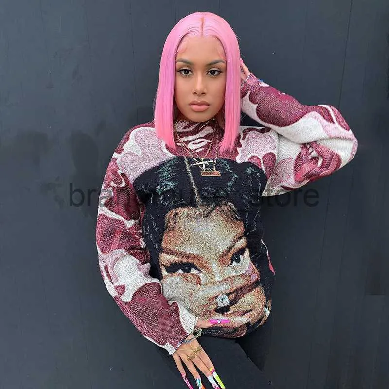 Women's Hoodies Sweatshirts Y2k 2022 New Hip Hop Loose Large Hoodies Women Fashion Top Style Character Print Round Neck Casual Long Sleeve Sweater J230803