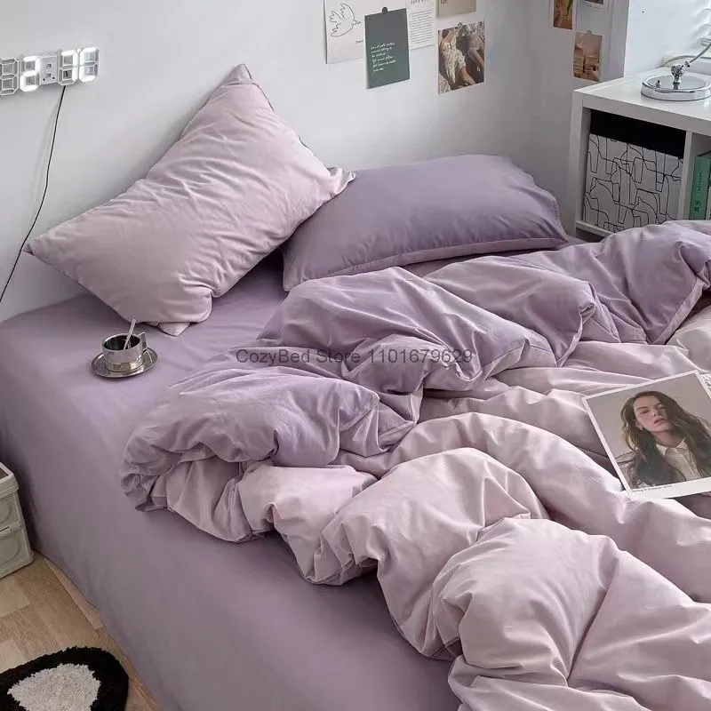 Bedding sets Nordic Princess Purple Set Girls Boys Single Double Size Flat Sheet Duvet Cover Pillowcase Bed Linens Home Textile 230802