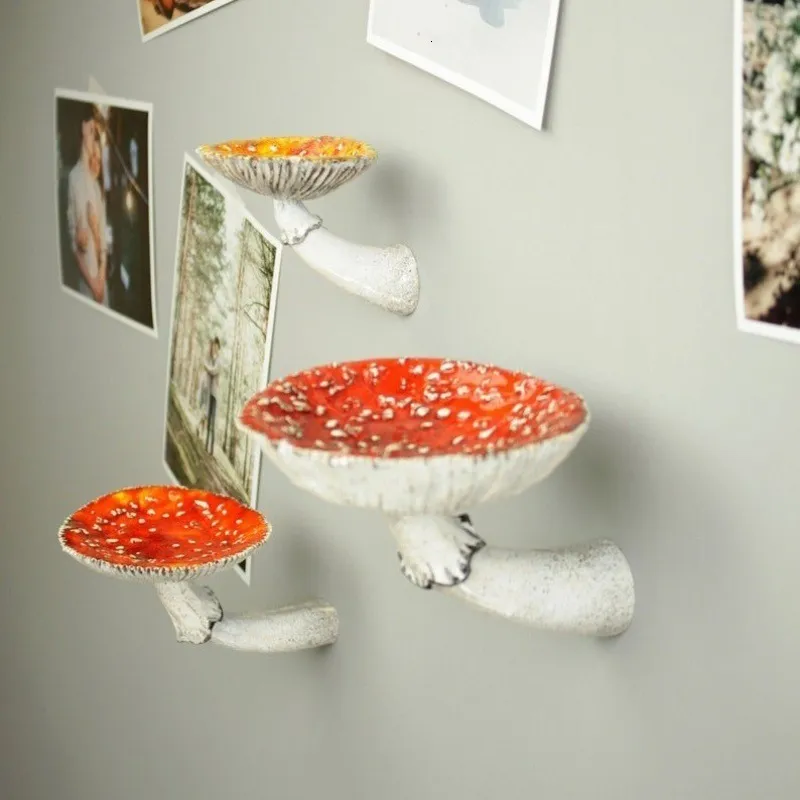 Mushroom Hanging Shelf Whimsical Floating Shelf Wall Mounted Resin Storage Shelves wall decoration for Bedroom Living Room