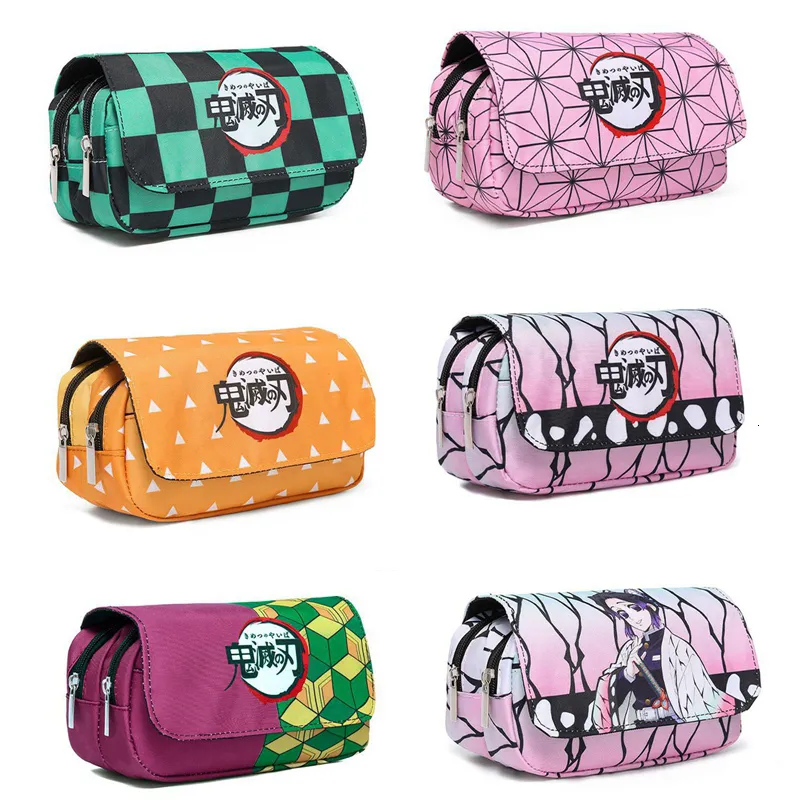 Sacs à crayons Anime démon tueur Kimetsu No Yaiba Kamado étui grande capacité multicouche sac à fermeture éclair boîte papeterie 230804