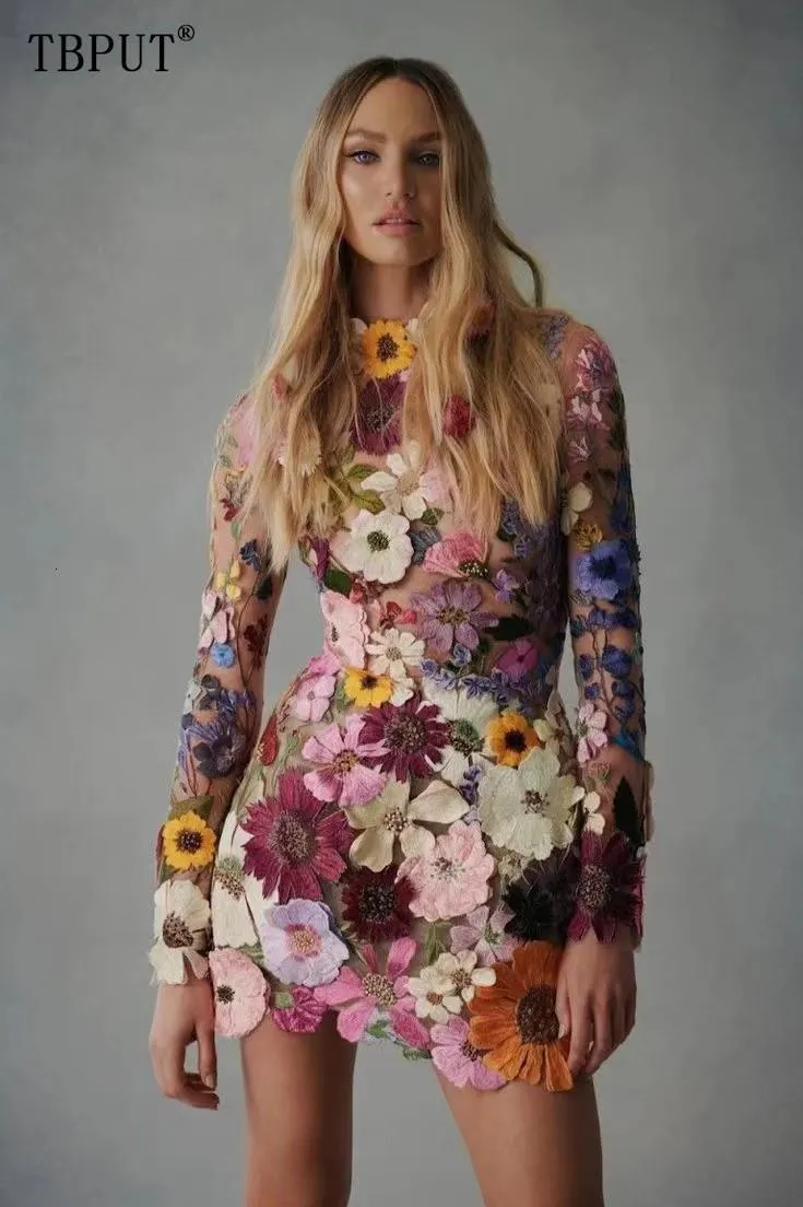 Floral embroidery casual mini dress clearance