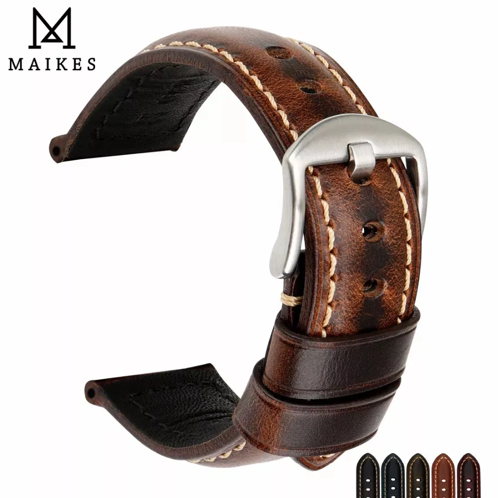 Bracelets de montre MAIKES Accessoires Bracelet en cuir de cire d'huile 20mm 22mm 24mm Bande Hommes Bracelet de montre 230803