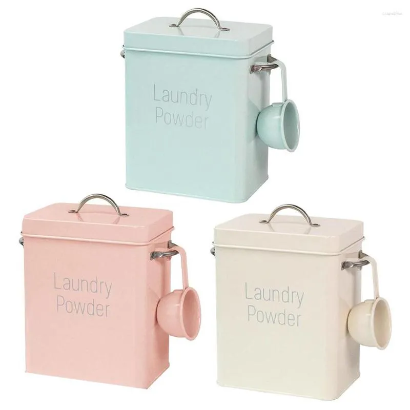 Storage Bottles Nordic Wind Box Large Capacity Multifunction Household Washing Powder Rice Snack Iron Covered Barrel