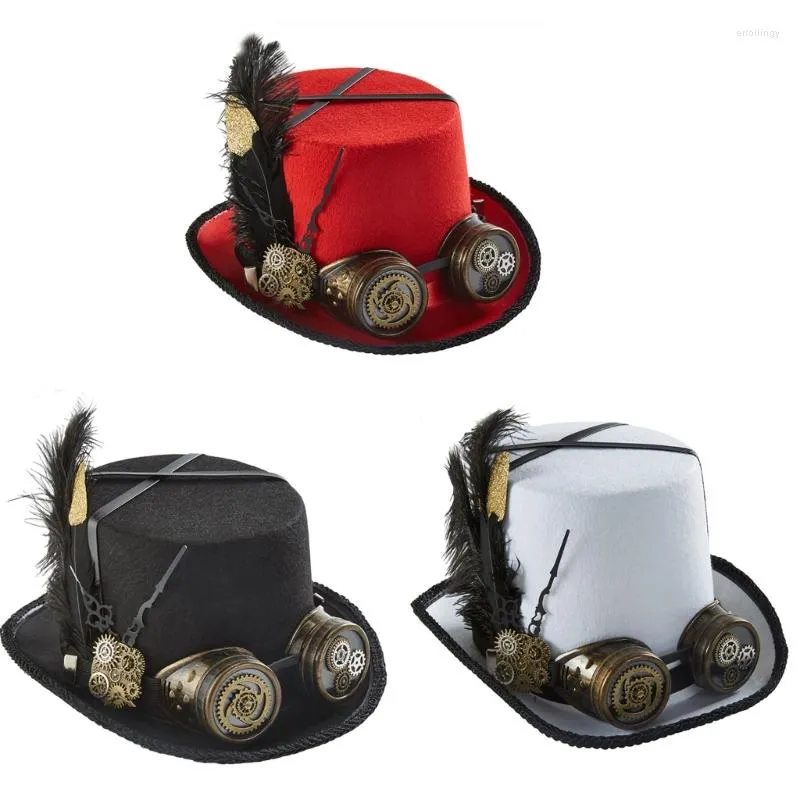 Berets X6HE Steampunk Traveller Hut Zylinder für Männer mit Schutzbrille Halloween Party Zubehör