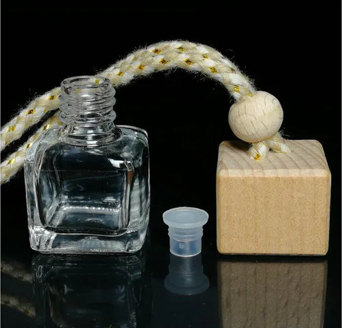 8ml Car Perfume Bottles Wood Screw Cap Glass Empty Bottle with Hang Rope for Car Decorations Air Freshener SN3326