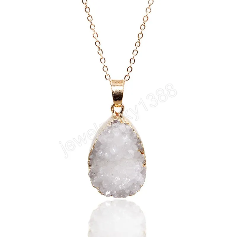 Weiße Quarz-Rohstein-Chakra-Anhänger-Halskette, Heilkristall für Frauen mit Goldrand