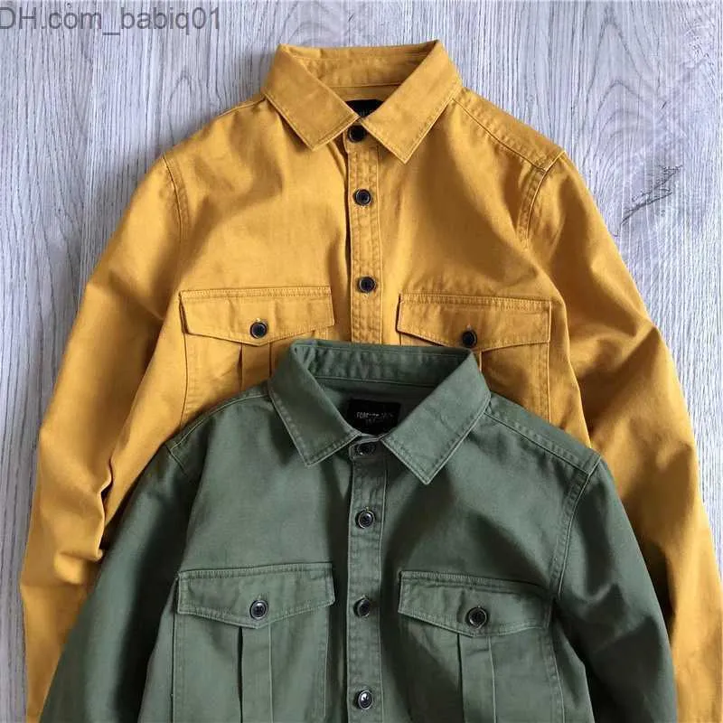 Men's Jackets Multi pocket cargo long sleeve cargo jeans shirt coat male loose jacket T230804