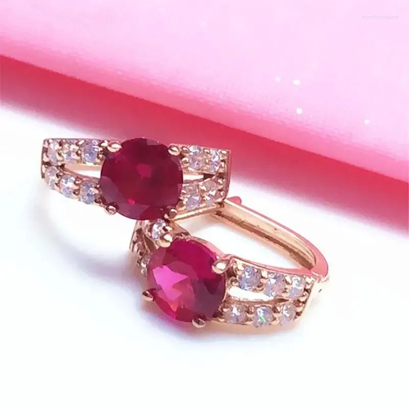 Studörhängen 585 Purple Gold Plated 14k Rose Inlaid Crystal Ruby for Women Classic Elegant Unique Charm Engagement Jewelry Gift