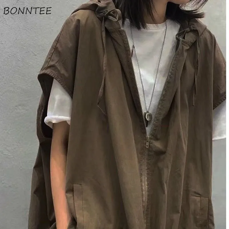 Women's Vests Hooded Vests Women Solid Causal Sporty Cool Spring Daily Japanese Style Simple Breathable All-match Trendy Streetwear Modern 230803