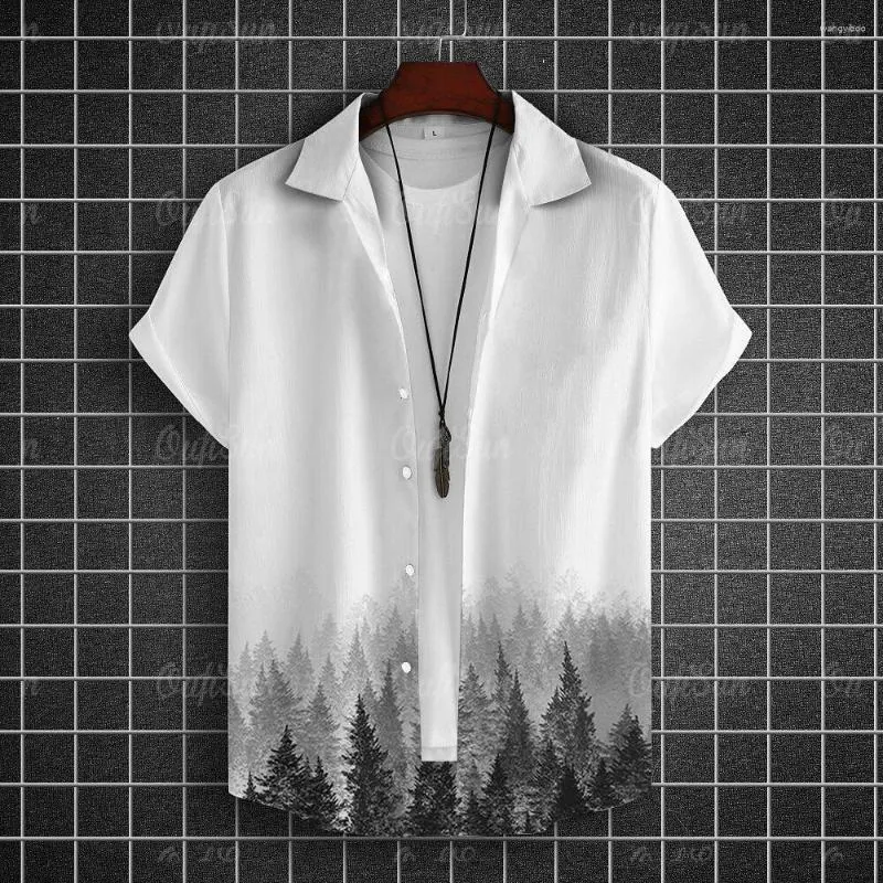 Męskie koszule letnia koszula na zewnątrz 3D atrament atrament motyl moda z krótkim rękawem starożytny styl czarno -biały gradient c