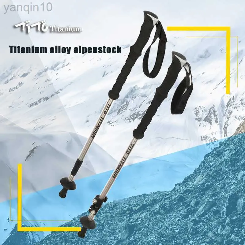 Trekking Poles TiTo Titanium Trekking Pole Outdoor Camping GR9 Titanium Alloy lightweight Hiking Telescopic Stick Walking Trekking Poles HKD230804