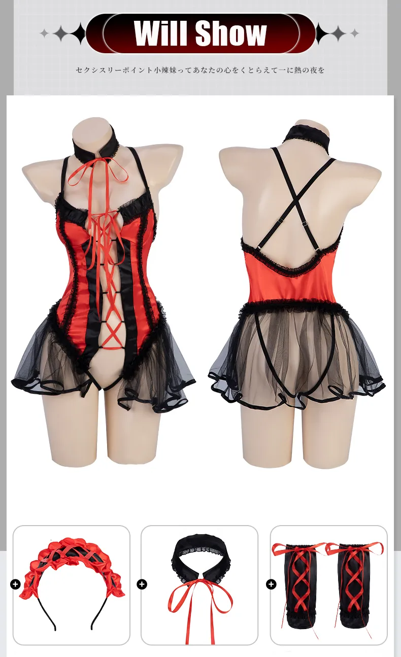Sexy Dienstmädchen Cosplay Dessous Set Damen Spitze Uniform_voghion.com
