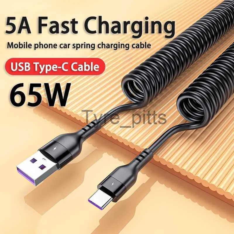 Chargers/Cables 65W 5A PD Fast Charging Type C Data Cable USB Spring Pull Telescopic Line Car USB Cord For Samsung Xiaomi Redmi Phone Accessorie x0804