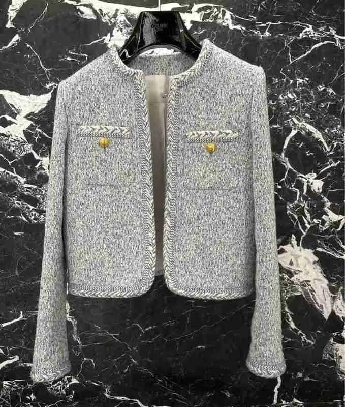 Giacche da donna Designer Early Spring 2023 CE Cappotto piccolo classico francese in misto lana tweed corto 4DD3