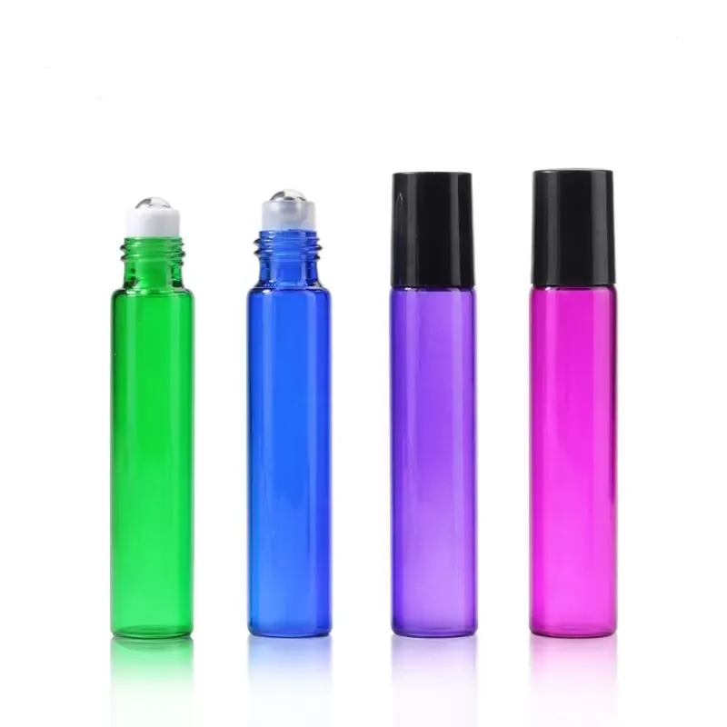 10ml Empty Glass Roll On Bottle Blue Red Green Amber Clear Roller Container 1/3OZ for  Oil, Aromatherapy, Perfumes and Lip Balms