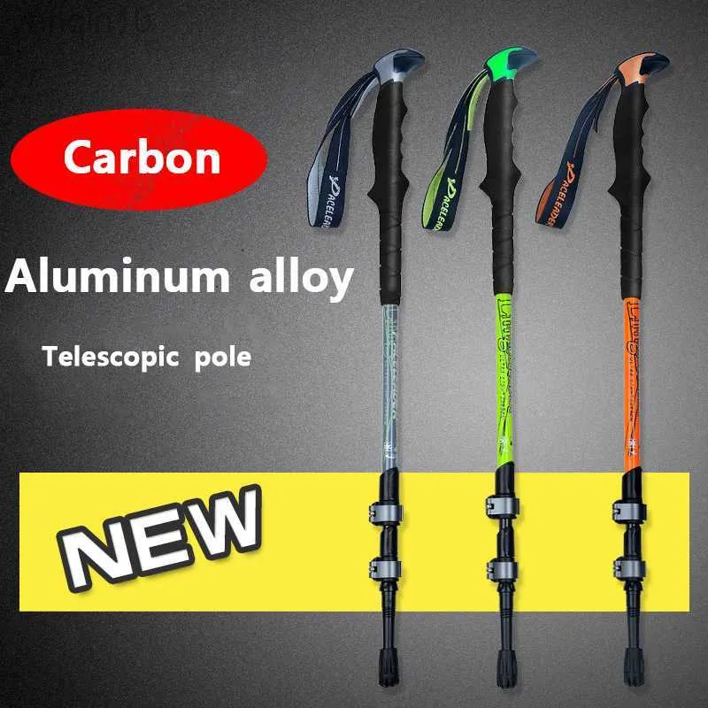 Trekkingstokken Camping Trekking Pole Outdoor Wandelstok Telescopische 3-Sectie Wandelen Carbon Aluminiumlegering Stick 1PCS HKD230804