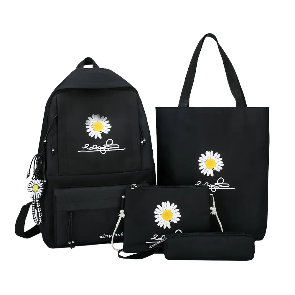 Mochilas 4 Unids / set Mujeres Mochilas Escolares Mochila Daisy Canvas Para Adolescentes Niñas Estudiante Universidad Libro Bolsa Niños Satchel Bolsas Mochilas 230803