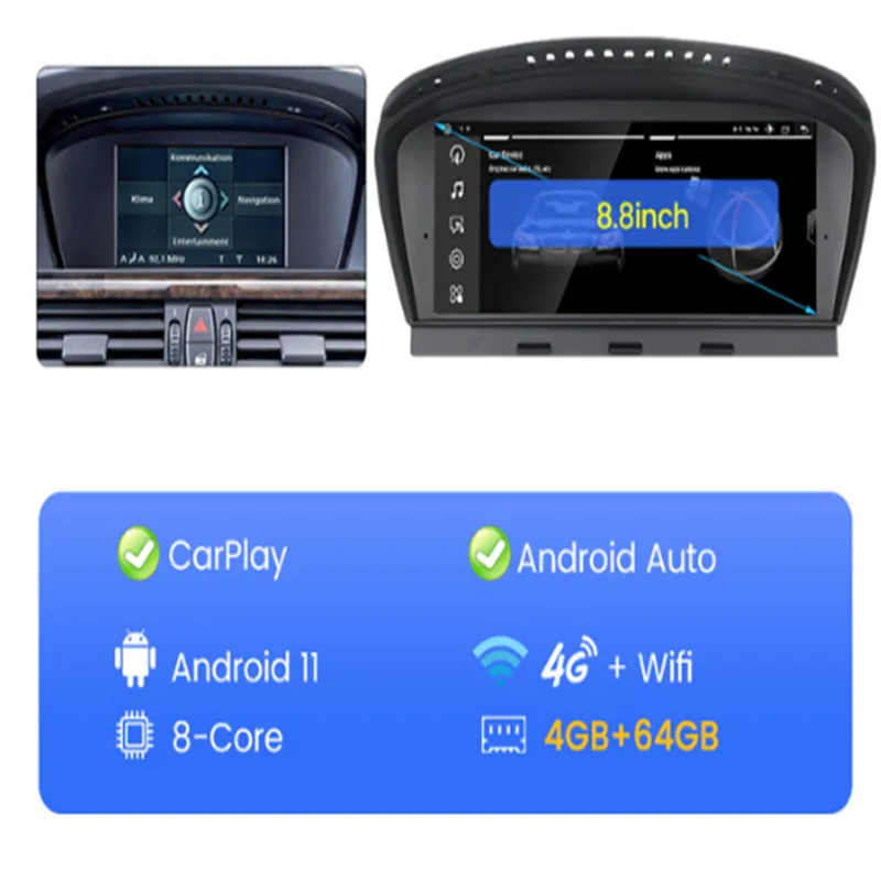 Qualcomm Snapdragon 662 Android 12 8+256G 4G LTE Car Multimedia Player for B-M-W 5 Series E60 E61 E62 E63 3 Series E90 E91 CCC/CIC