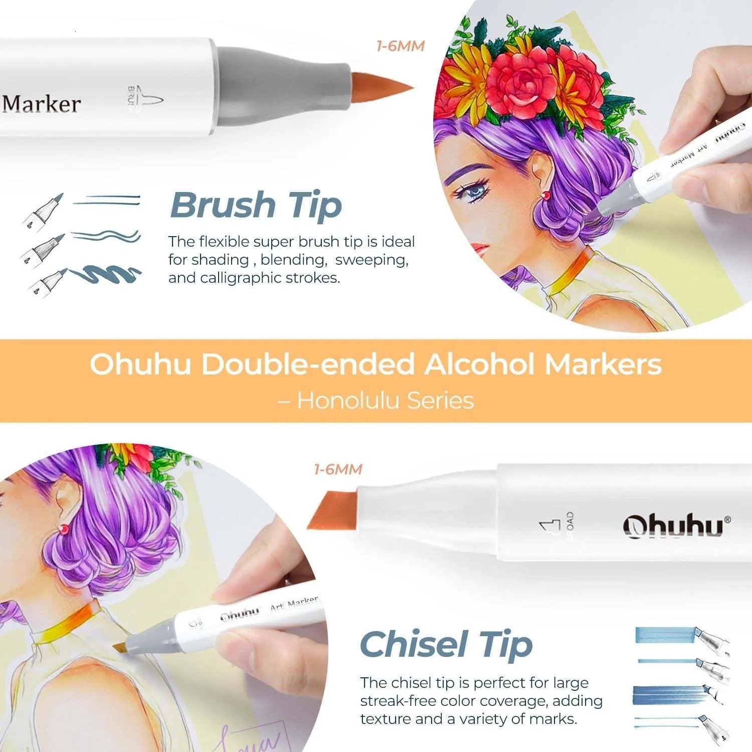 Marqueurs Ohuhu Honolulu Marker Pen Set Alcool Huileux Art Double