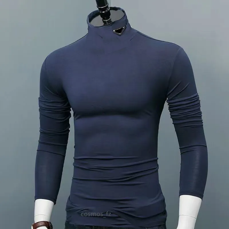 Man Casual Tshirts Long Sleeves Blouses Shirts Designer Hoodie Turtleneck Top Shirt High Neck Budge Ice Cotton Tees Tops S-5XL