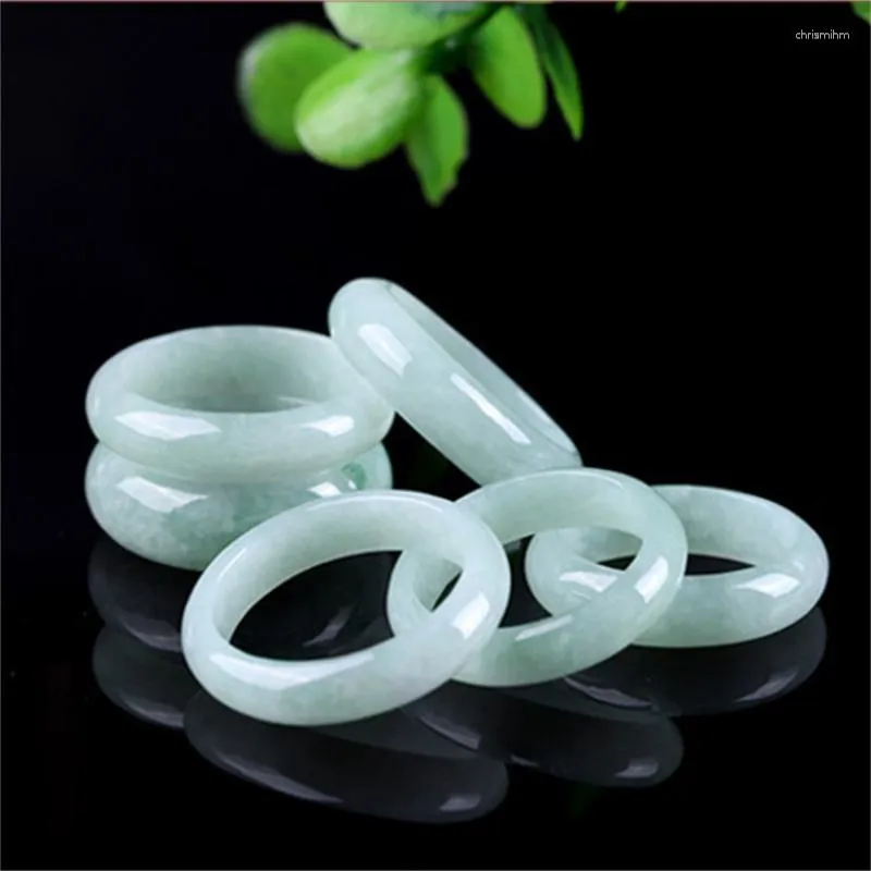 Cluster Rings Jiale/Natural Green Glutinous Chinese Style Jade Ring Men Women Couple Emerald Jewelry Simple Personality Fashion Gift