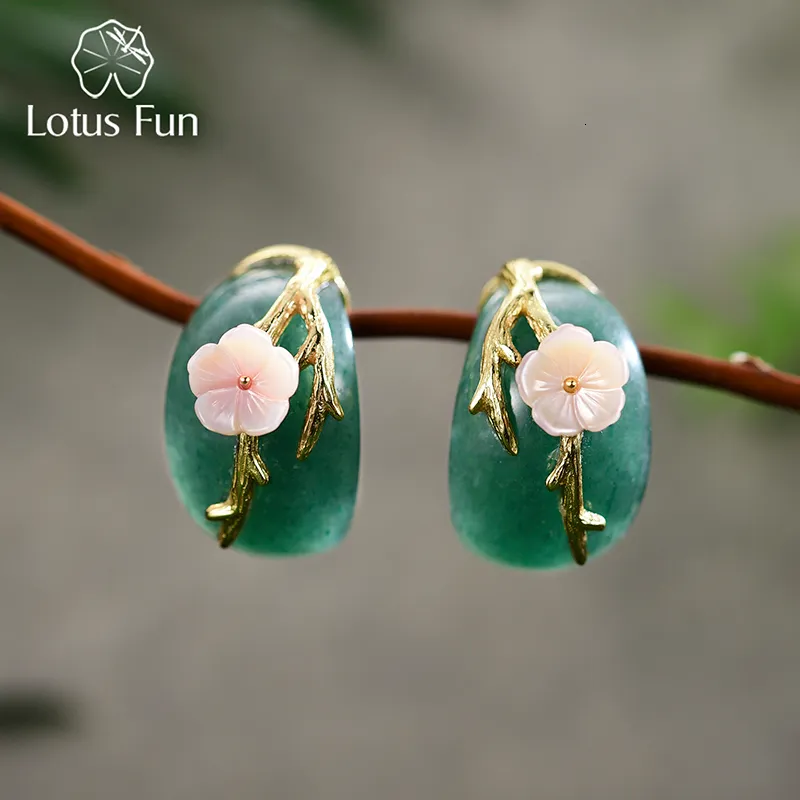 Stud Lotus Fun Real 925 Sterling Silver Natural Aventurine