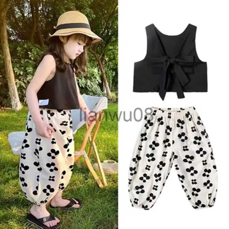 Clothing Sets Girl Sets Two Pieces Summer Baby Girls Clothing Set Backless Vest and Mosquito Pants Flower Print Casual Outfit Tops and Pants x0803