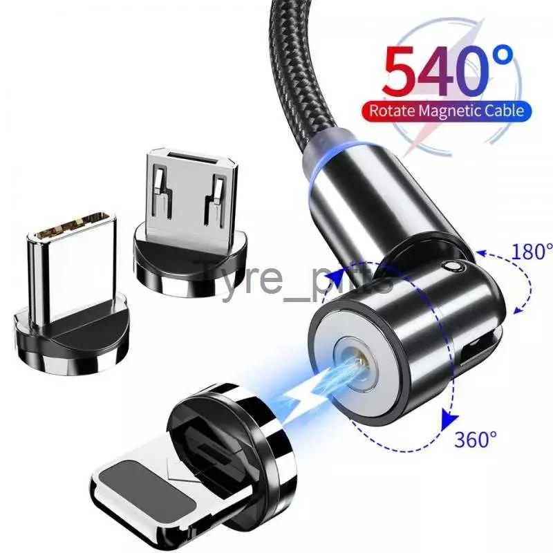 Caricabatterie/Cavi 540 Ruota cavo magnetico Cavo telefonico USB con indicatore luminoso blu per iPhone Type-C Samsung HuaWei Micro XiaoMi Mobile Phone x0804