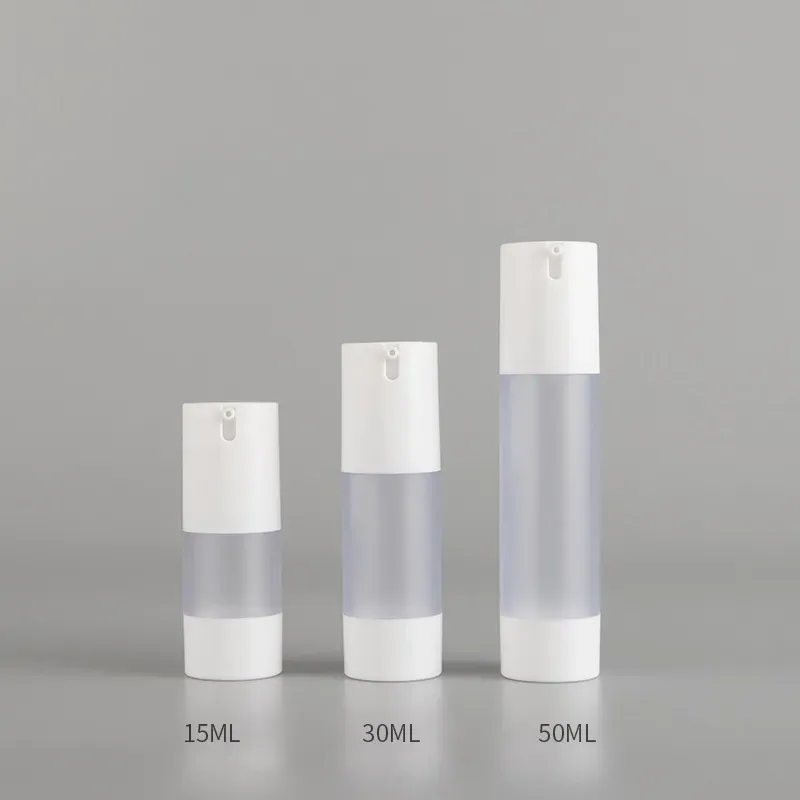 15ml 30ml 50ml Frosted PP Plastic Airless Lotion Pump Bottles with white lid for skin care serum lotion Travel size refillable cosmetic containers