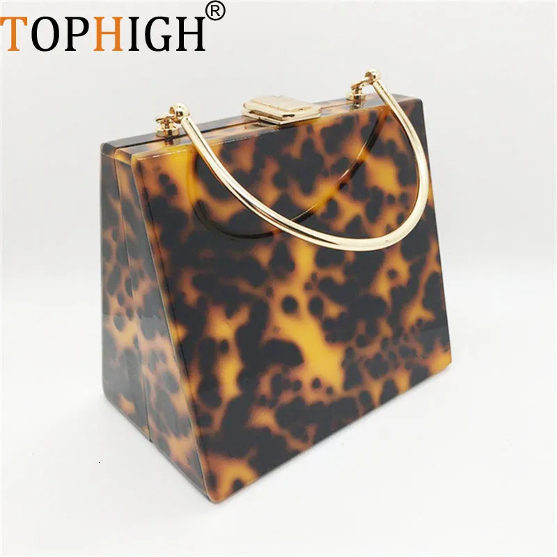 イブニングバッグTophigh Luxury Tortoiseshell Flap Lucite Purse Crossbody Bag Ly Ocher Acrylic Clutch Shoulder Messenger Handbag 230803