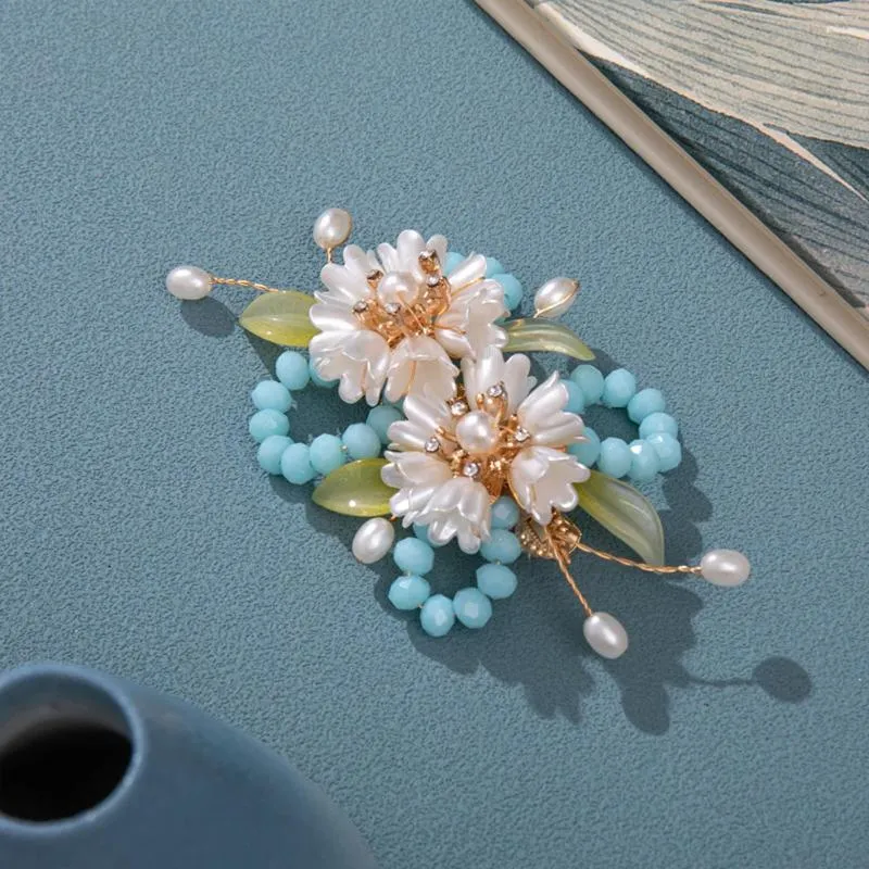 Hårklipp Floralklipp kinesiska Hanfu Accessoreis för flickor Pearl Alloy Hairpin Charm Wedding Headpiece Retro Barrettes smycken