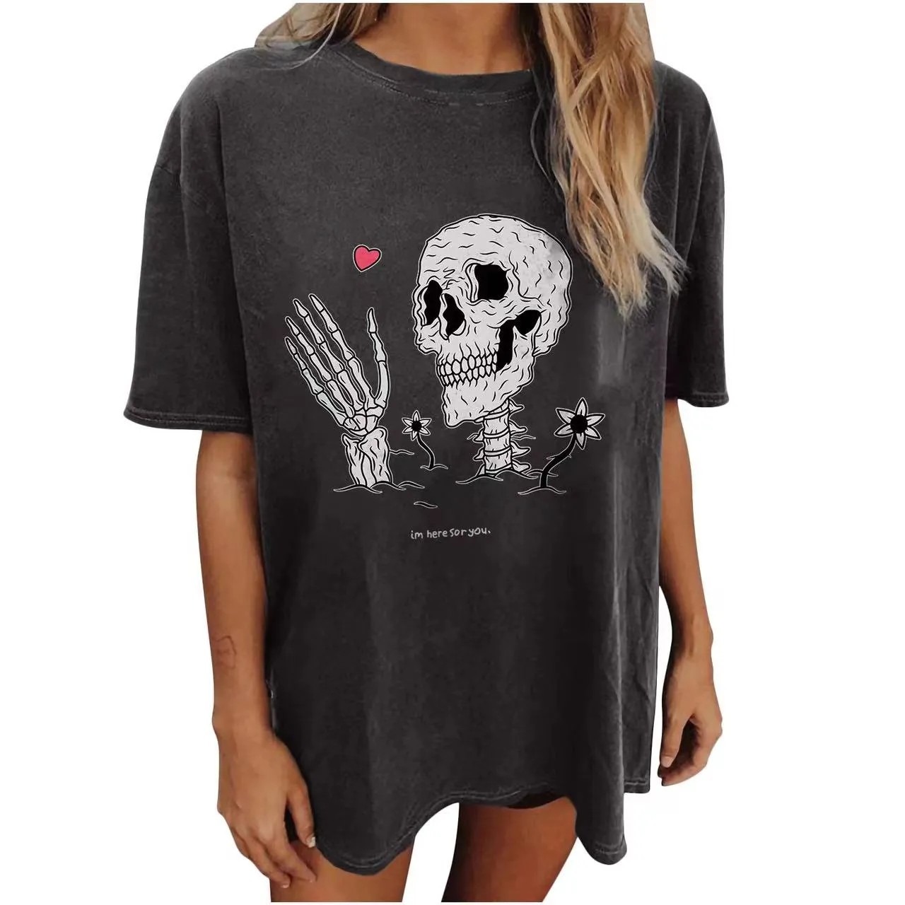 HBP desinger clothes halloween costumes shirt 2023 Summer Gothic Clothing Black Vintage Hanging Skeleton Sun Moon Print Short Sleeve mens womens t shirt size XS 4XL