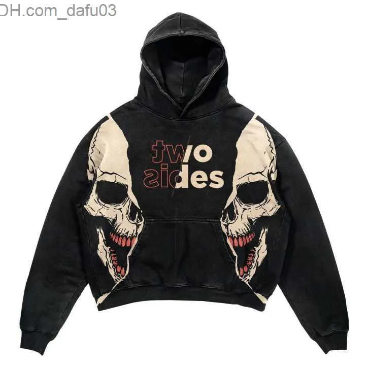 Men's Hoodies Sweatshirts American retro high street Harajuku skeleton rose printing sweater for women y2k loose personality Pantyhose brand lovers Z230804