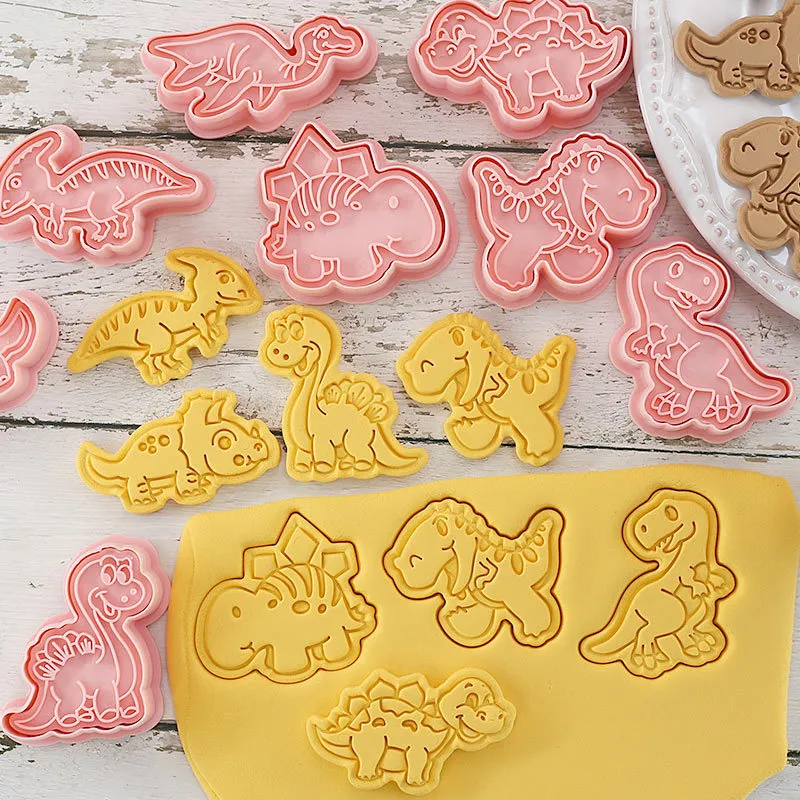 Bakvormen 8-delige set Koekjesvormen Dieren Dinosaurus Type Stempel Embosser voor Biscuit Gebak Bakvormen Koekjesvormen Keukenaccessoires 230803