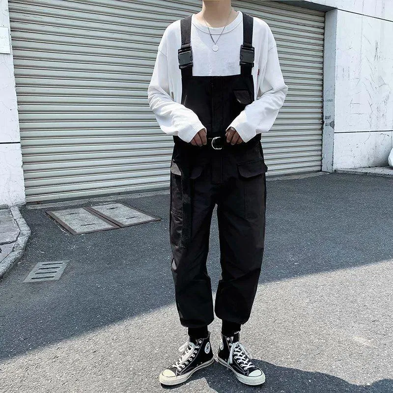 Мужские штаны Классический хип-хоп Хай-стрит в комбинезонах ретро Свободные причинные подтяжки с цельной брюки Комплема
