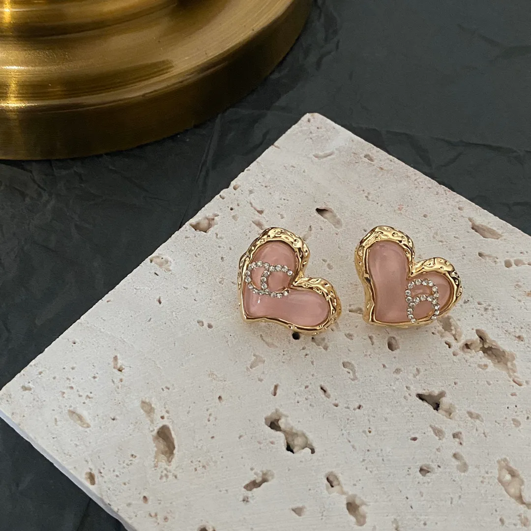 Luxury Brand Designers Pink Lover Double Letters Stud Copper Eardrop Geometric Famous Women Brass Earring Wedding Party Jewerlry