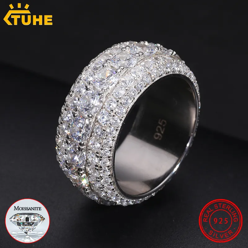 Обручальные кольца Fine Jewelry VVS1 с сертификатом для Men Hip Hop Pave Установка S925 Sterling Silver 230804