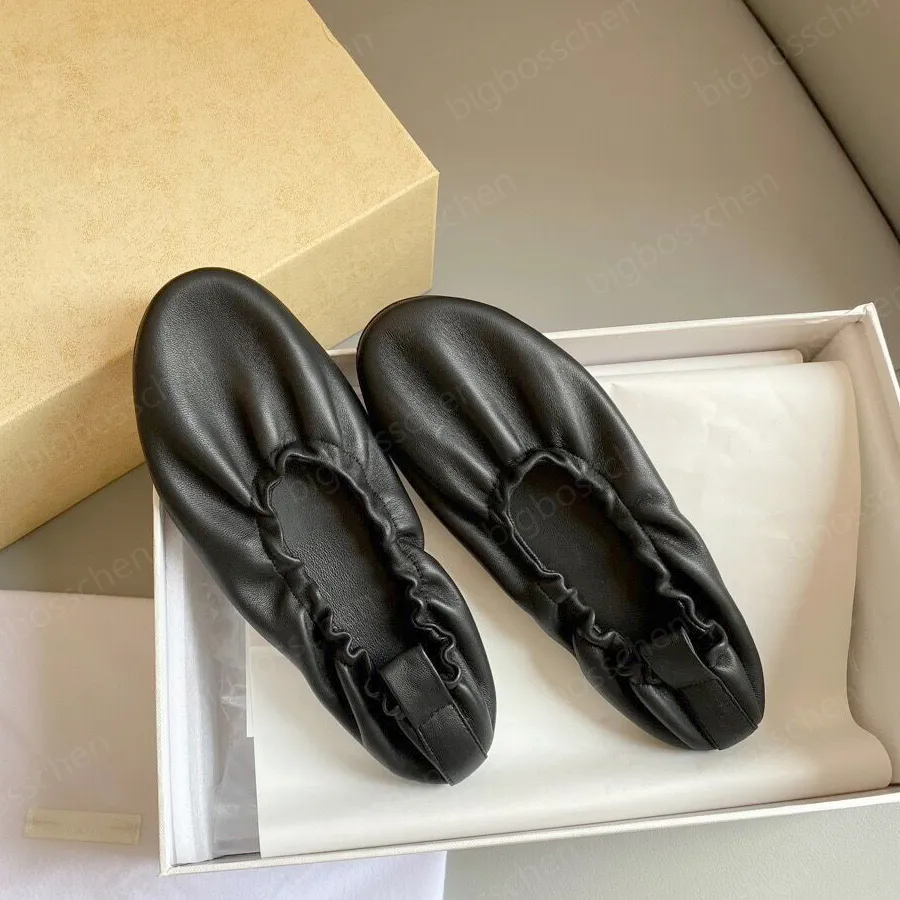 Therow Flache Slipper, Designer-Ballerinas, bequeme Bootsschuhe für Damen, Freizeitschuhe, Schaffell, schwarze runde Zehen-Kleiderschuhe, Tanz-Mary-Jane-Schuhe mit Box