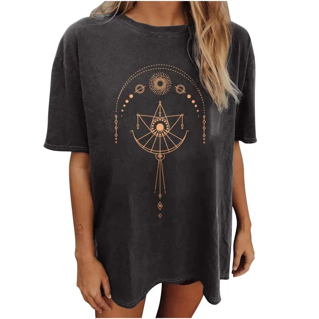 HBP halloween kostuums heren dames t-shirt 2023 Zomer Gothic Kleding Zwart Vintage Opknoping Skelet Zon Maan Print Korte mouw maat XS 4XL desinger kleding shirts